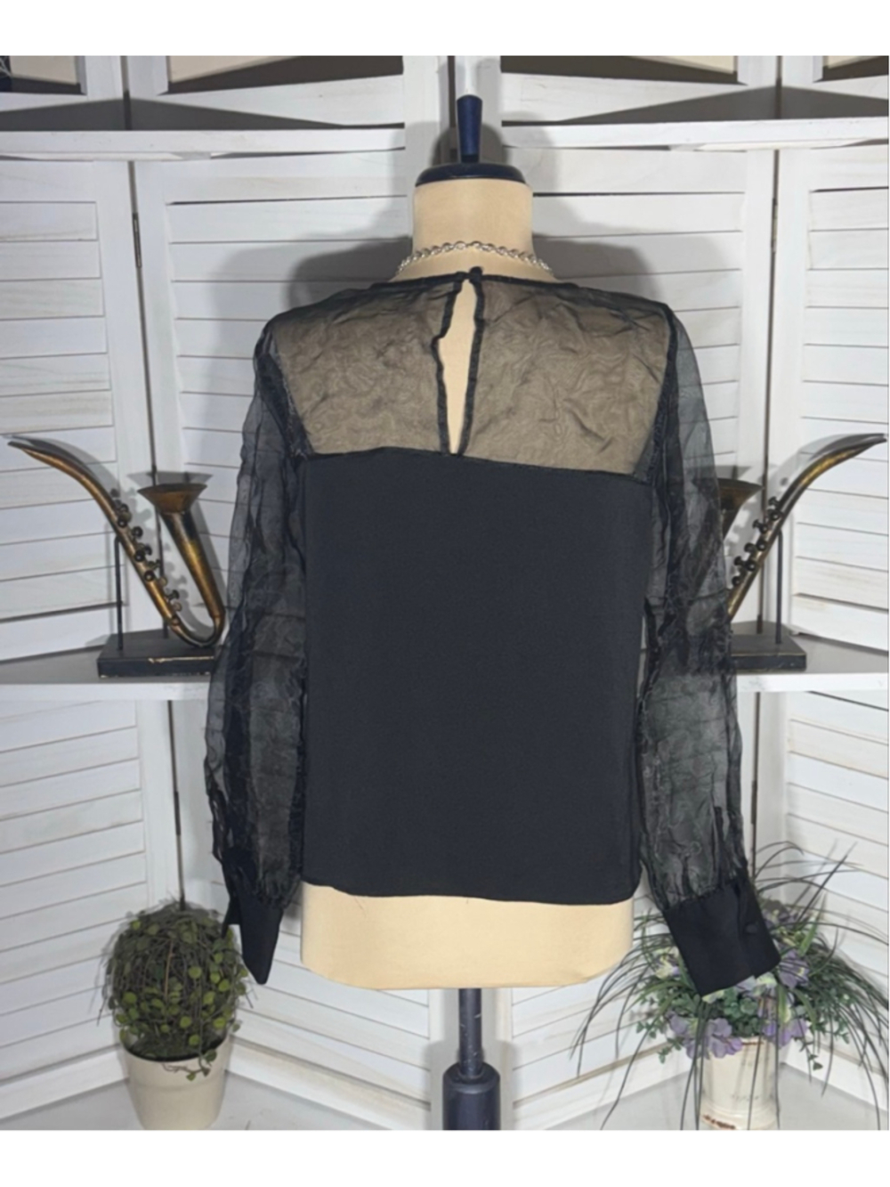 Express Y2K blouse black sheer lace cocktail whimsigoth boho fairy festival sz M - Picture 2 of 9